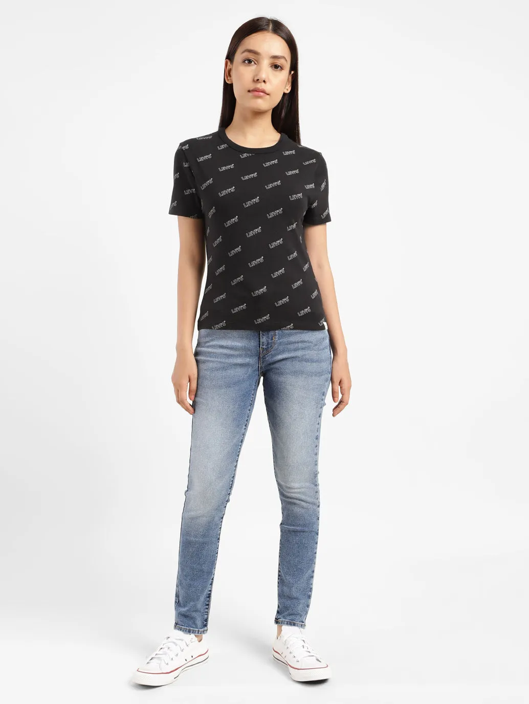 Women's Brand Logo Slim Fit T-shirt Black