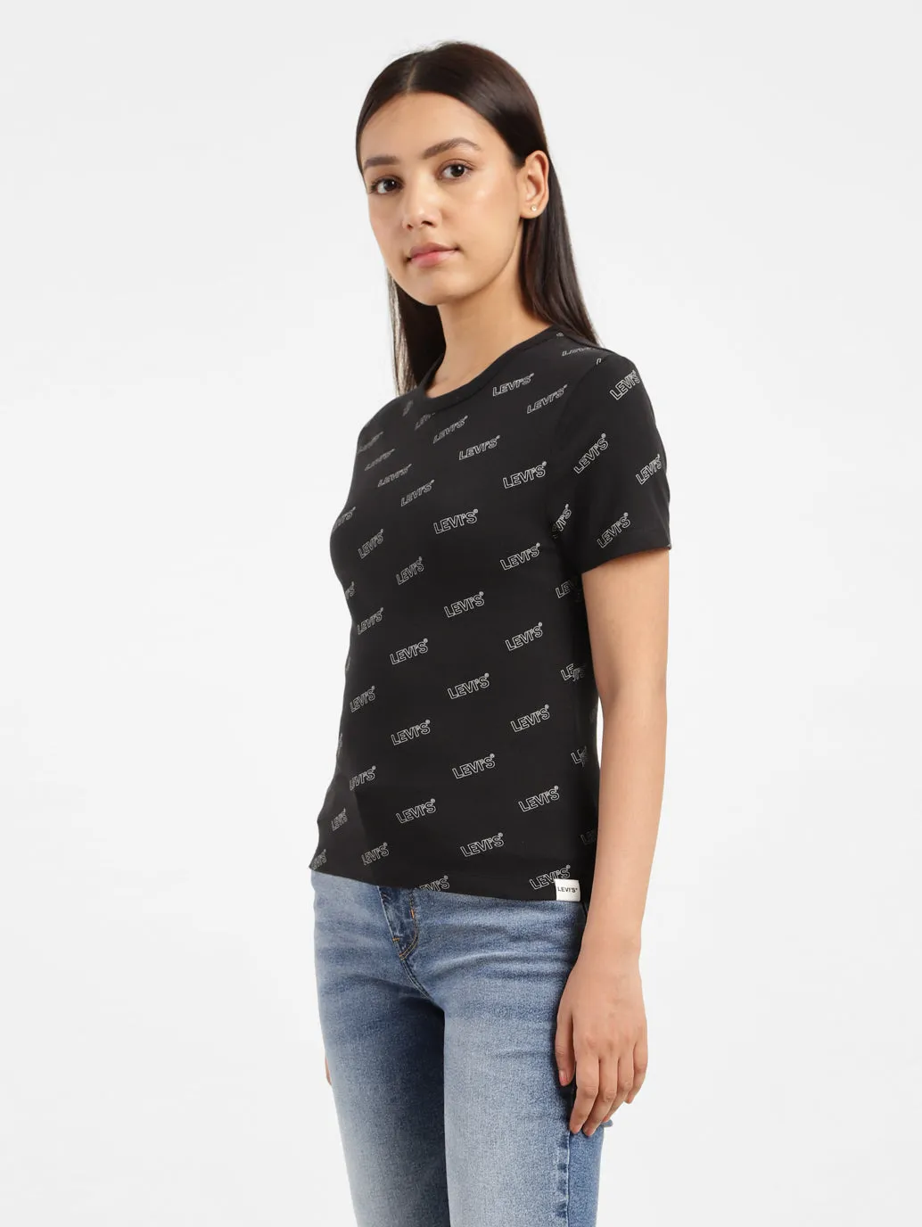 Women's Brand Logo Slim Fit T-shirt Black