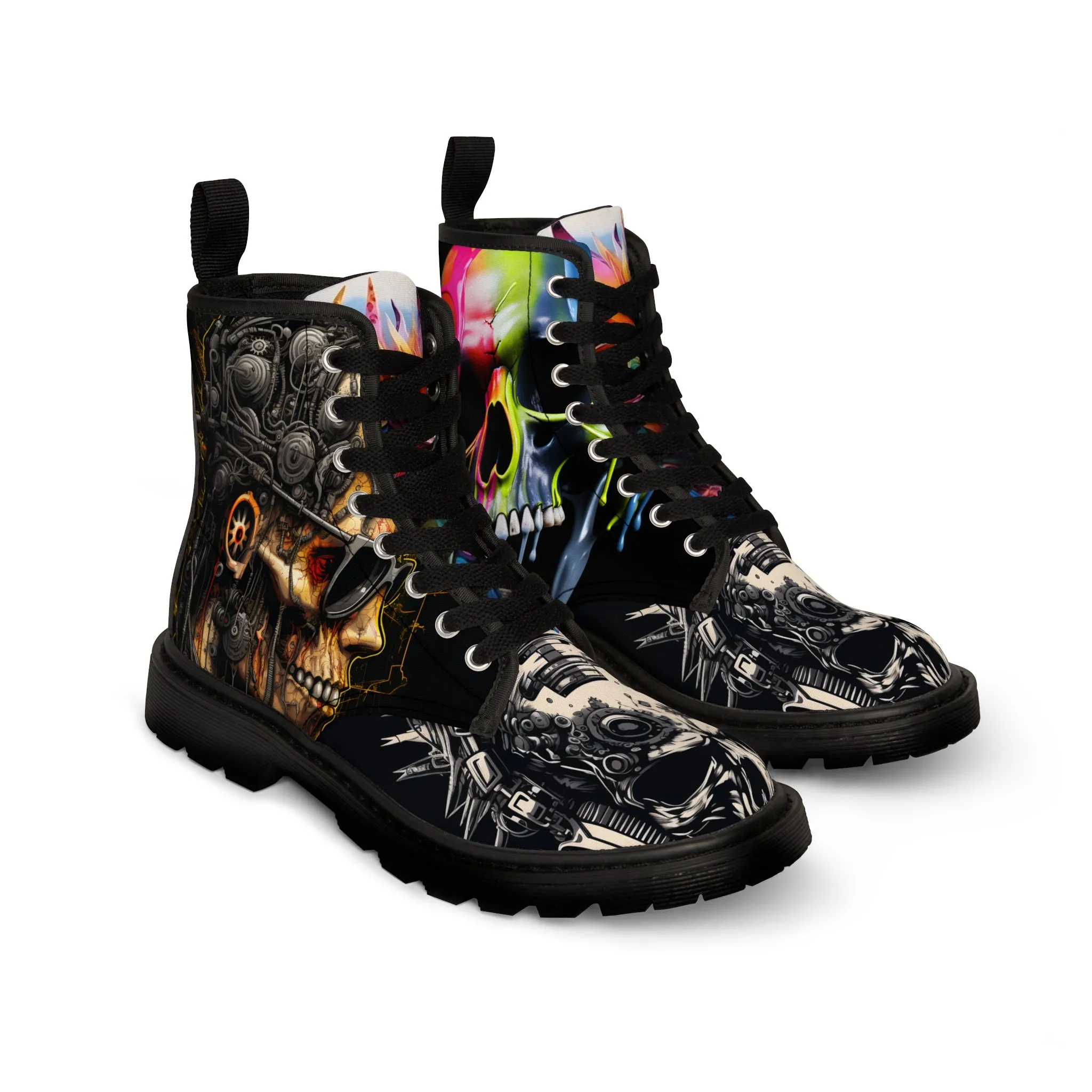 Women's Canvas Boots Skulls