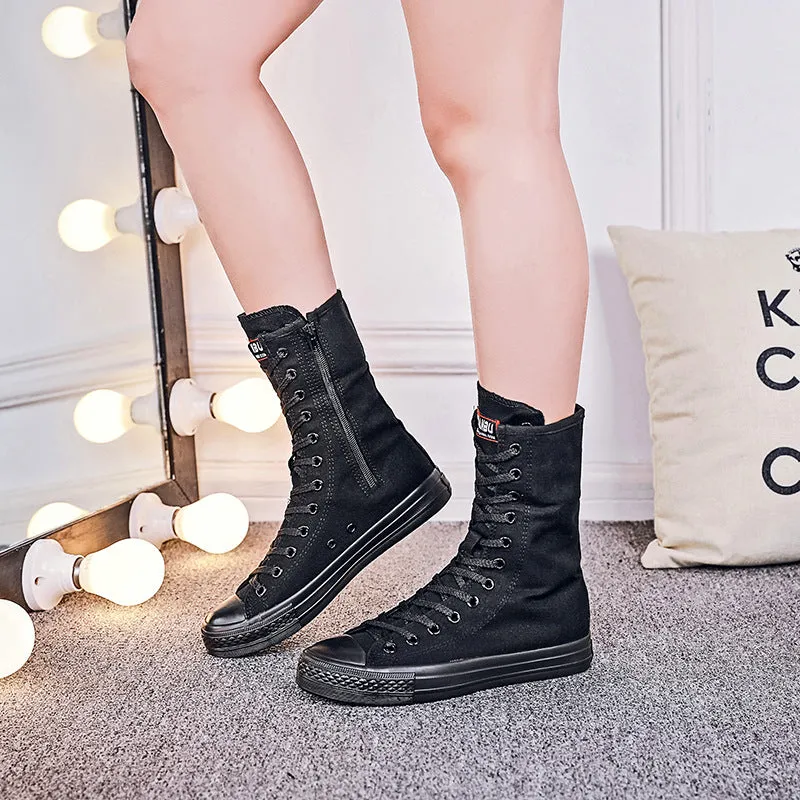 Womens Fashion Lace Up Mid-Calf Boots Canvas Shoes