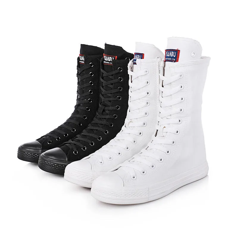 Womens Fashion Lace Up Mid-Calf Boots Canvas Shoes