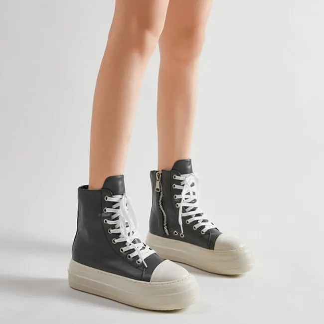 Womens Platform Zip up High-top Canvas Boots