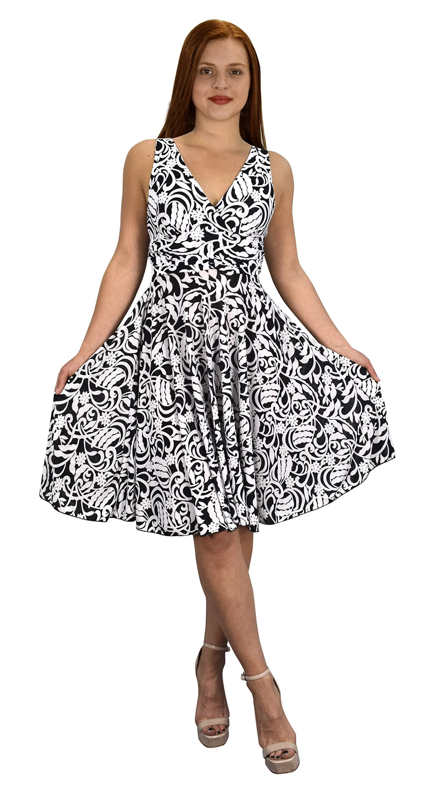 Womens Sleeveless Surplice Top Self Tie Floral Skater Dress