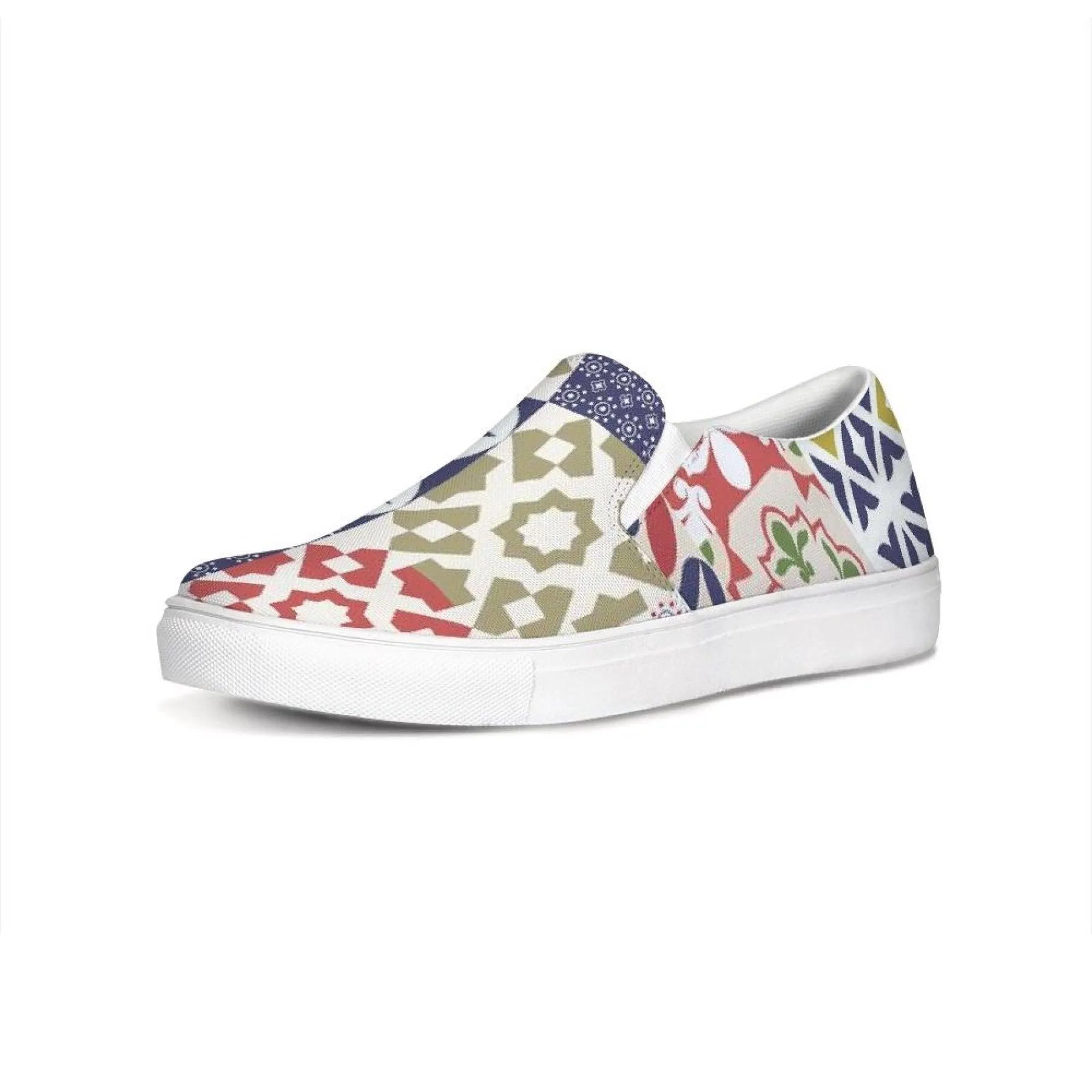 Womens Sneakers, Multicolor Patch Style Low Top Slip-on Canvas Shoes