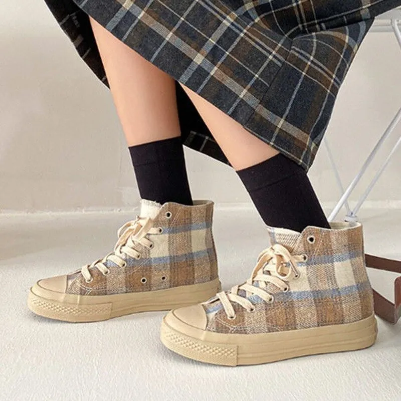 xiangtuibao Autumn Women's Espadrilles Casual Plaid Zapatillas Mujer Fashion Students Canvas Sneakers Femme Daily Ladies Footwear