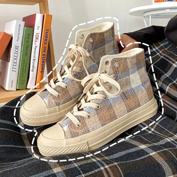 xiangtuibao Autumn Women's Espadrilles Casual Plaid Zapatillas Mujer Fashion Students Canvas Sneakers Femme Daily Ladies Footwear