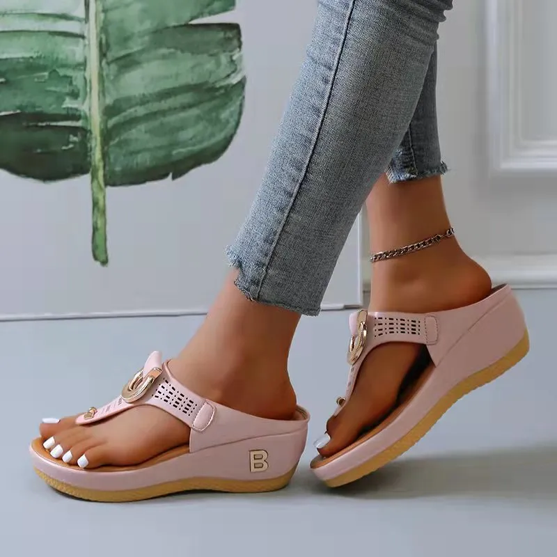 Yeknu Women New Summer Sandals Open Toe Beach Shoes Flip Flops Wedges Comfortable Slippers Cute Sandals Plu Size 35~43 Chaussure Femme