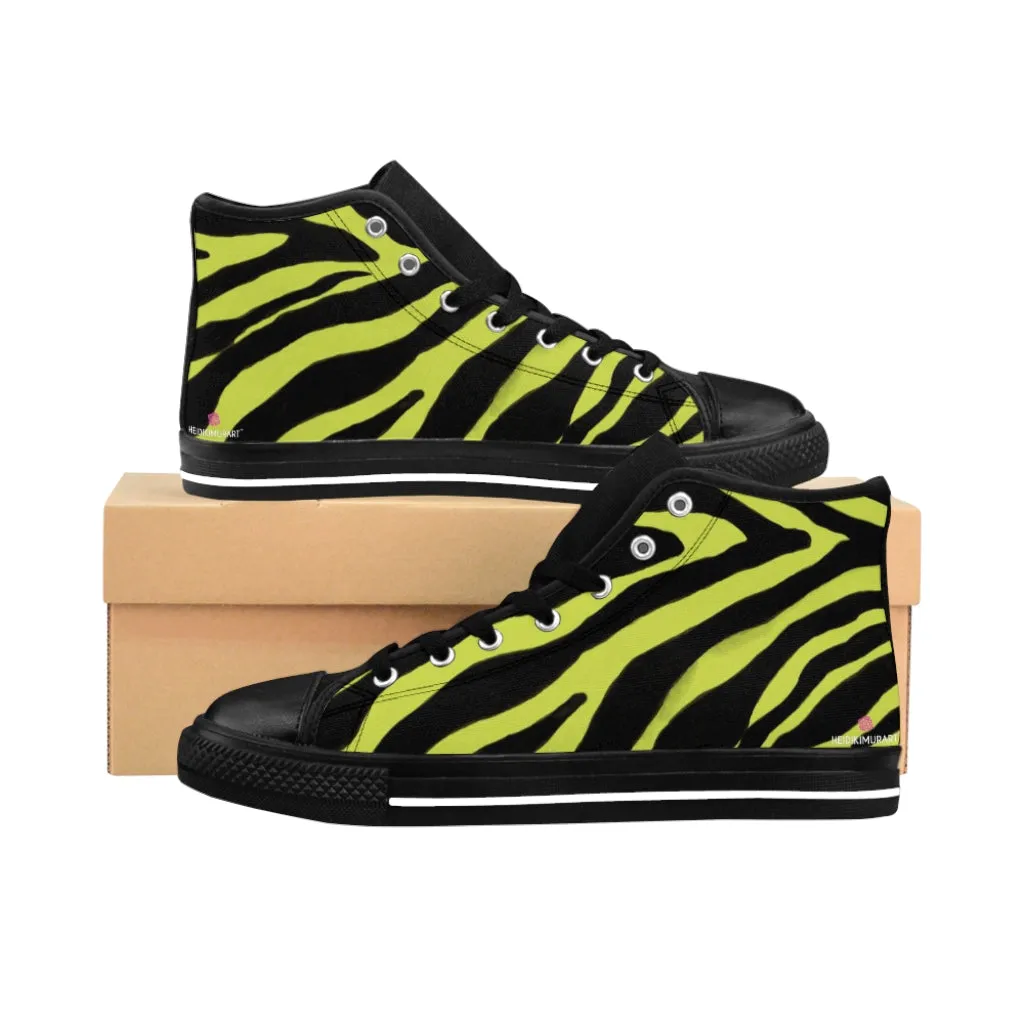 Yellow Zebra Men's High Tops, Zebra Striped Animal Print Men's Classic Sneakers Running Fashion Canvas Shoes