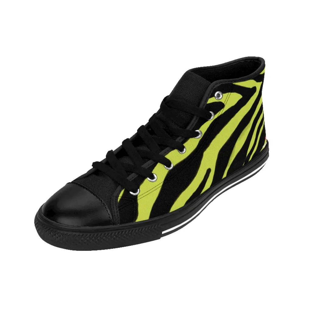 Yellow Zebra Men's High Tops, Zebra Striped Animal Print Men's Classic Sneakers Running Fashion Canvas Shoes