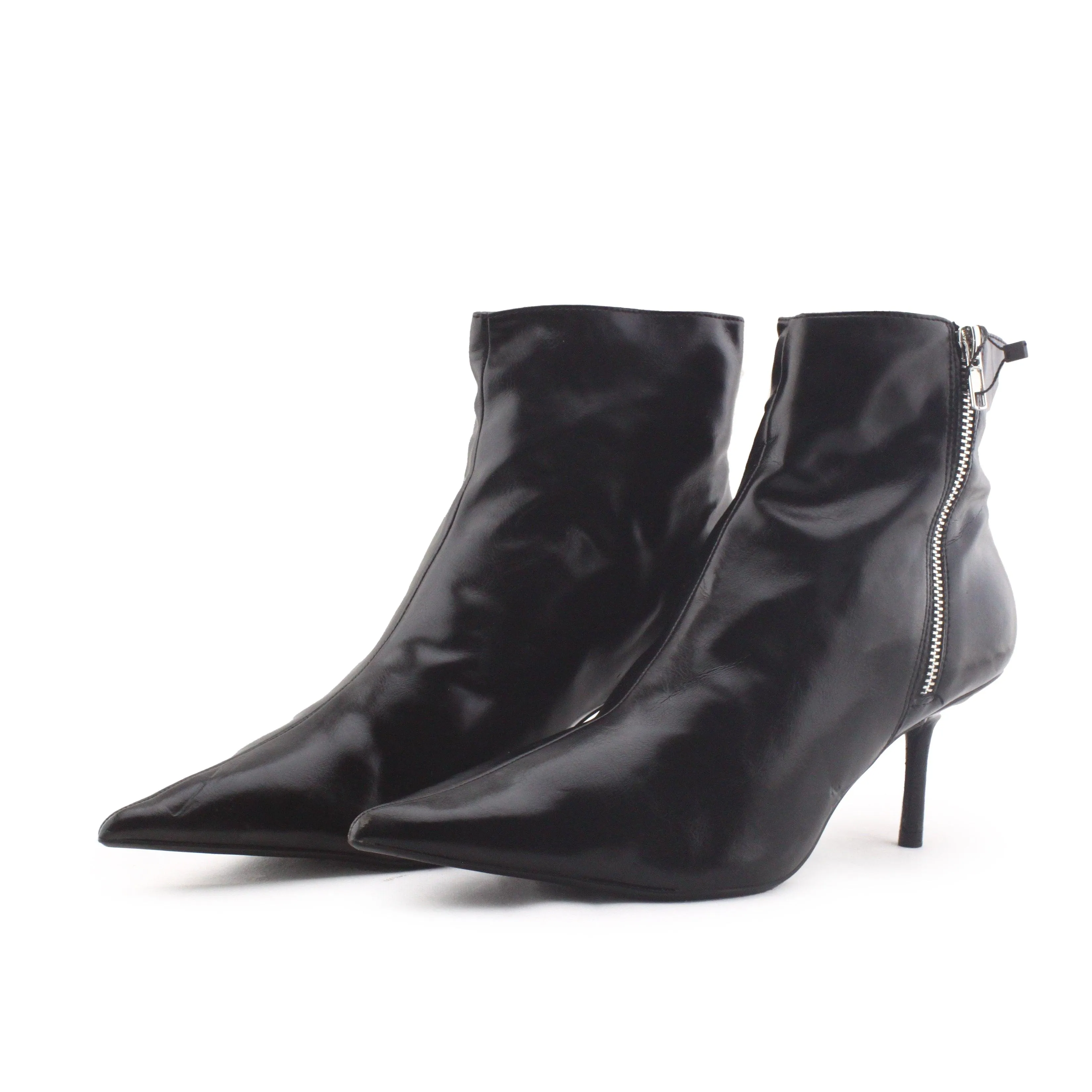 Zara Zipper Kitten Heels Ankle Boots | 100% Synthetic Leather