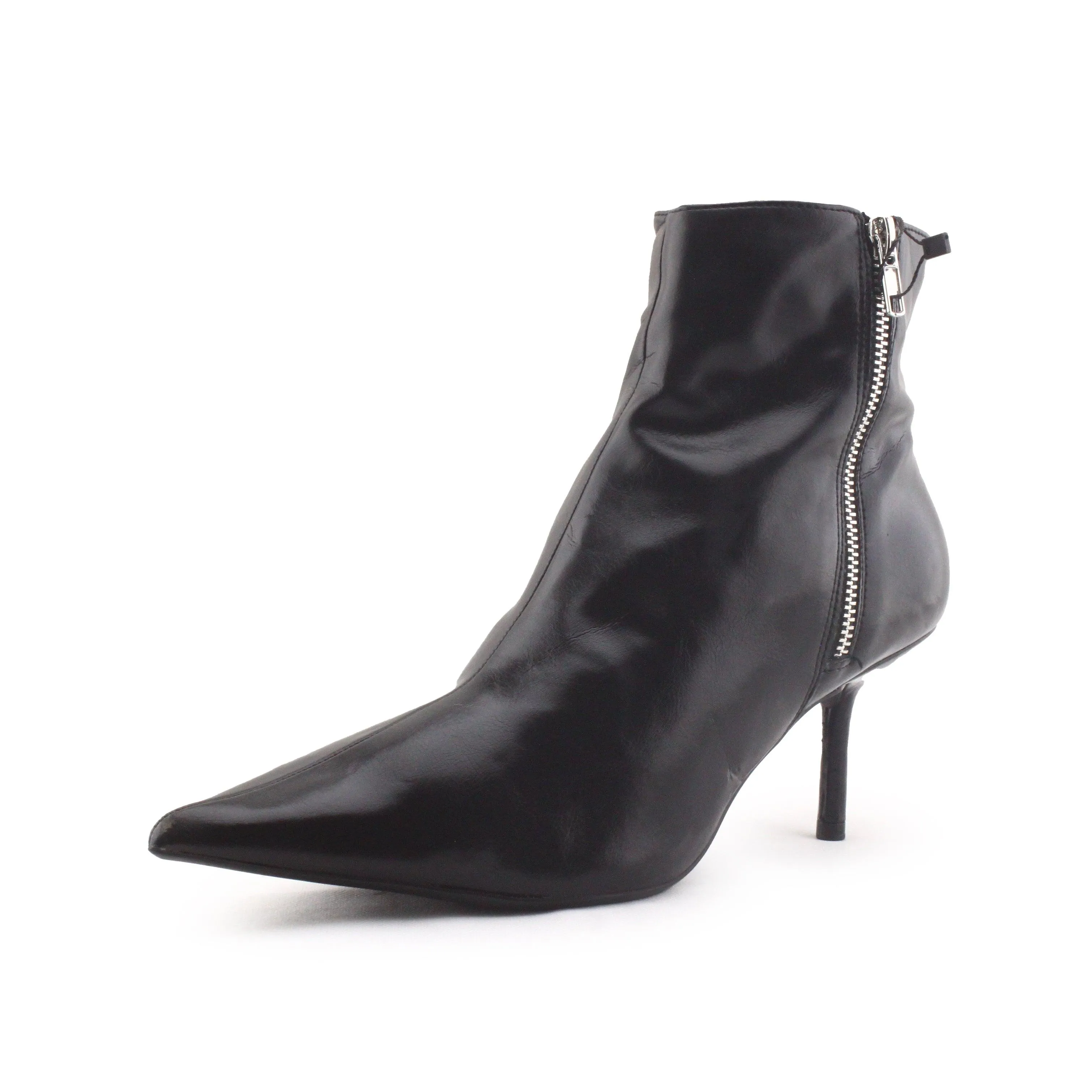 Zara Zipper Kitten Heels Ankle Boots | 100% Synthetic Leather