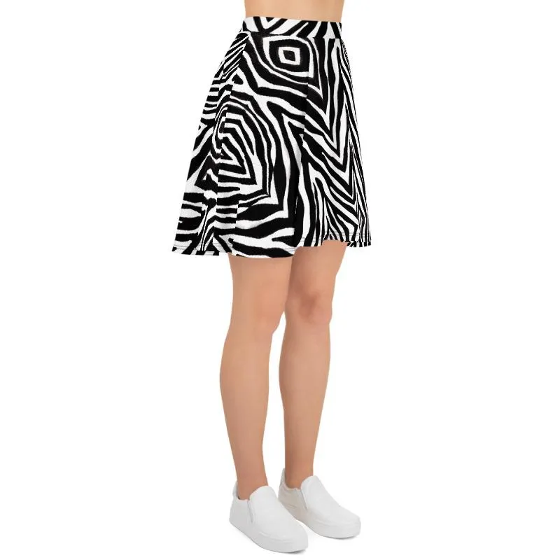 Zebra Women's Skater Skirt, Animal Print Mid-thigh Skirt-Made in USA/EU (US Size: XS-3XL)