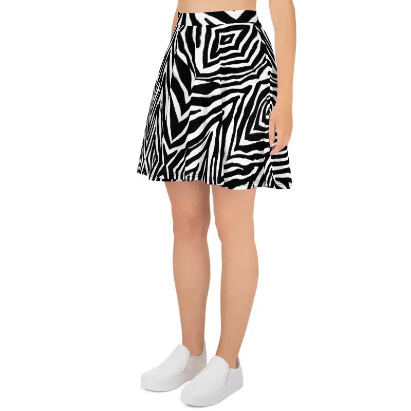 Zebra Women's Skater Skirt, Animal Print Mid-thigh Skirt-Made in USA/EU (US Size: XS-3XL)